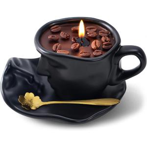 Scented Candle Gift Set - 8.5 Oz Coffee Cup Candles with Spoons, Long-Lasting Soy Wax Candles, Relaxing Vanilla Latte Scents, Home Decor Gifts for Coffee Lovers, Men, Women, Dad, Birthday, Christmas