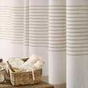 Awellife Boho Shower Curtains for Bathroom,Beige Linen Texture Shower Curtain with Striped Tassels 72x72 Inches Neutral