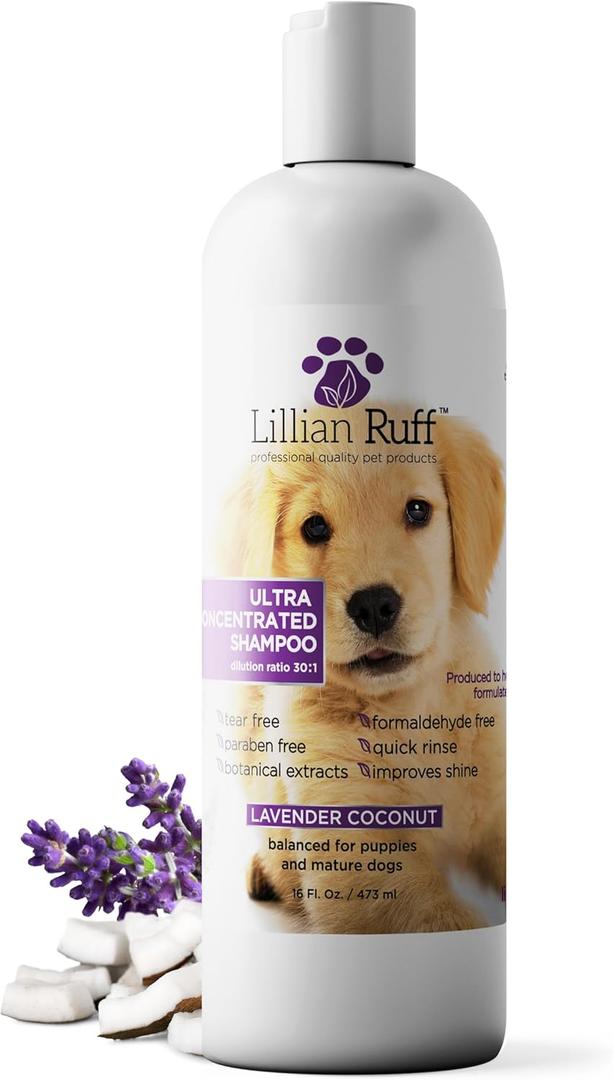 Lillian Ruff PRO Formula Ultra Concentrated Dog Shampoo  Makes 4 Gallons/30 Bottles, 30:1 Dilution, Professional Pet Shampoo for Sensitive Skin | Deodorizing & pH-Balanced Made in USA 16.9oz