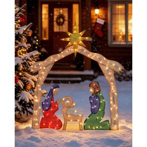4FT Lighted 2D Outdoor Nativity Scene, Christmas Holy Family Set Decoration