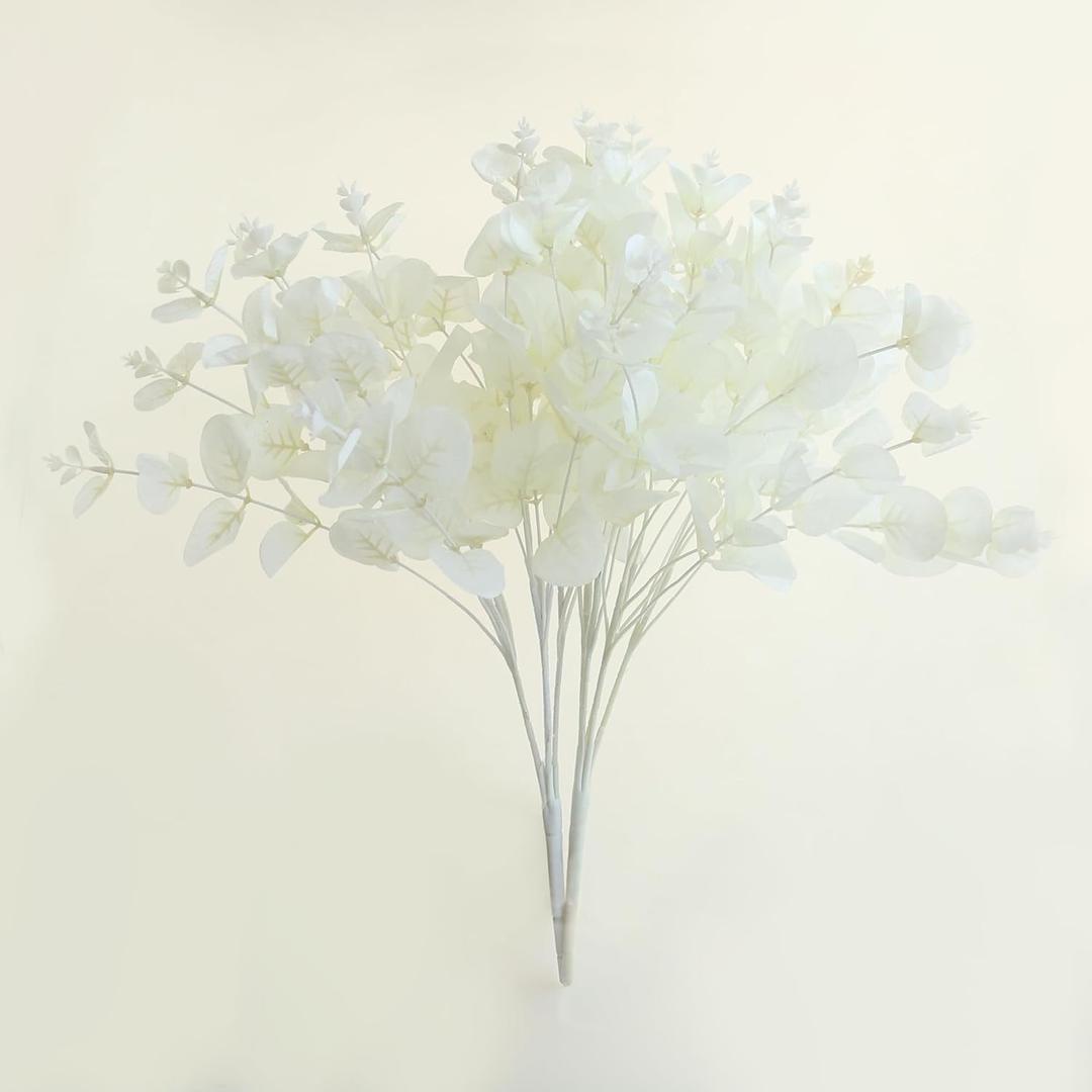GREENTIME 2 Pack White Eucalyptus Stems with 20 Branches 18.5'' Artificial Flower Bouquet for Vase Wedding Table Centerpiece Decor
