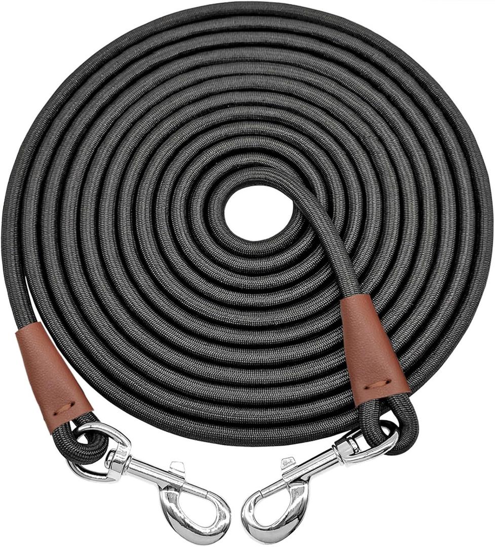Tie Out Rope Dog Leash, Long Tether 8-10-13-15-20-25-30-35-40-50-65FT Nylon Check Cord for Medium Large Dogs Outdoor Playing Camping Backyard (Black, 3/8" x 25ft)