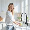 APPASO 4 Hole Kitchen Faucet, Matte Black 2 Handle Kitchen Faucet with Pull Down Sprayer, Modern Spring 3 Hole Faucet for Kitchen Sink3 Modes Kitchen Sink Faucet with Soap Dispenser
