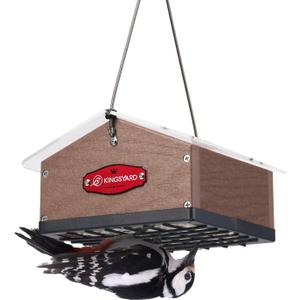 Kingsyard Upgraded Upside Down Double Suet Feeder for Outside Hanging, Squirrel-Proof Metal Edging, Wild Bird Feeder with Metal Weatherproof Roof, Attracting Woodpeckers, Nuthatches, Titmouse