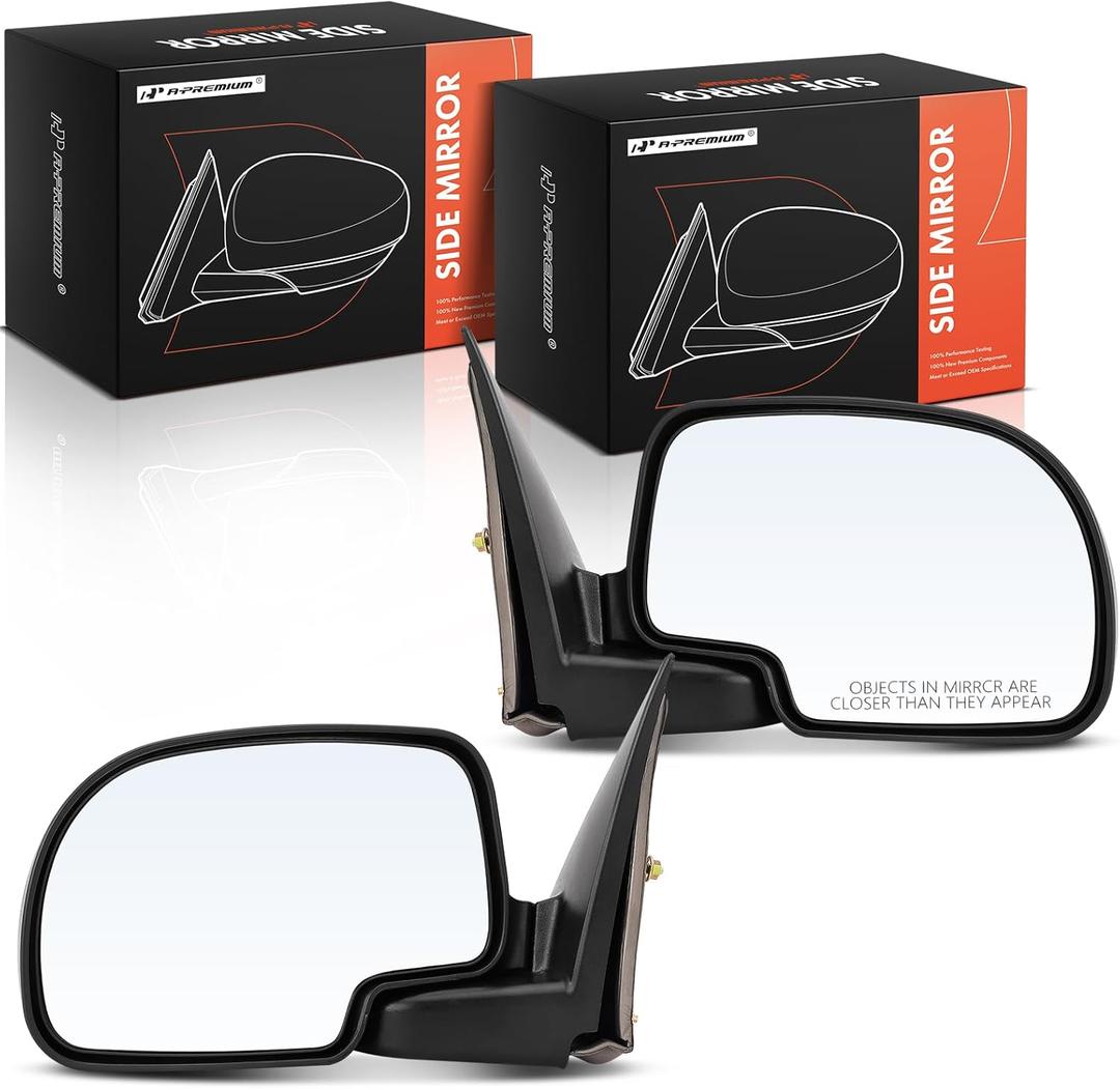 A-Premium Pair (1) Driver  Manual Door Mirror - Compatible with Chevy, GMC & Cadillac - Silverado, Suburban, Avalanche, Tahoe, Sierra, Yukon, Escalade - 99-07 - Non-Heated Manual Folding