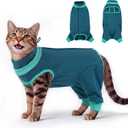 BRKURLEG Cat Recovery Suit with Hind Legs, Breathable Post Spay Onesie for Female Cats & Kittens, Anti-Licking Abdominal & Hind Leg Wound Protector, Cone Alternative, Green L