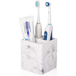 Diatomite Toothbrush Holders for Bathrooms, Electric Toothbrush and Toothpaste Holder 3 Slots Tooth Brush Organizer for Bathroom Countertop, Shower, Vanity - Marble White