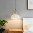 Brass Vintage Ceramic Pendant Light Fixture，Mid Cenrury White Ceramic Chandelier with Petal-Shaped Cutouts Hanging Light for Kitchen Island Dining Room Bedroom Hallway