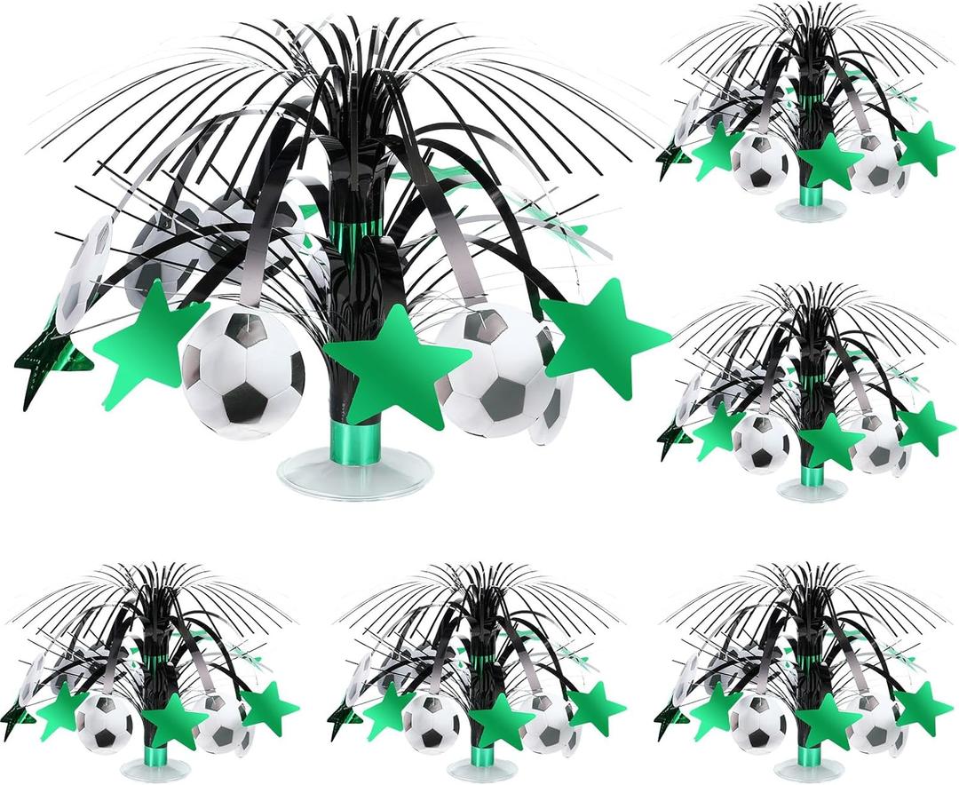Tigeen 6 Pcs Football Party Supplies Football Spray Centerpieces with Base Foil Table Toppers Decorations for Game Day Sports Enthusiasts Birthday Baby Shower Party Decor(Soccer)