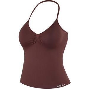 AUROLA Women's Influence Longline Strappy Halter Workout Tank Top (Medium, Cinnamon)