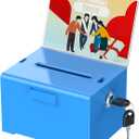 Uniclife Acrylic Donation Box with Lock and Sign Holder Blue Ballot Box with Slot Plastic Suggestion Box Tip Jar Cash Storage Container Drop Box for Fundraising Voting Raffle Charity, 6.2" x 5" x 4" 