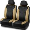 Skechers Memory Foam Seat Covers,Leather Car Seat Covers, Ultimate Comfort & Support Front Seat Covers Airbag Compatible, Automotive Universal Fit Most for SUVs, Vans, Sedans, Cars, Trucks,Beige (Black and Beige)