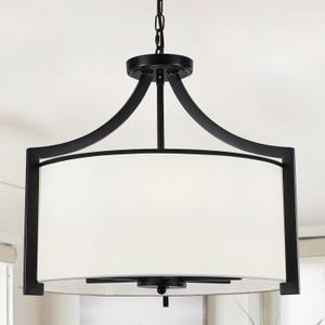 19.2" Drum Chandelier, 6-Light Modern Farmhouse Chandelier, Hanging Light Fixture with White Fabric Shade for Dining Room Kitchen Island Bedroom Living Room Entryway Foyer