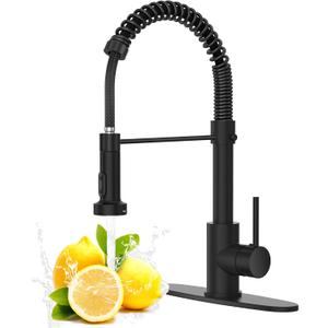 Black Kitchen Faucet with Pull Down Sprayer, High Arc Spring 304 Stainless Steel Commercial Kitchen Sink Faucet,1 or 3 Hole Installation for Farmhouse, RV Camper, Laundry & Utility Sink