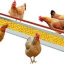 Chicken Feeding Trough 45", Heavy Duty Galvanized Steel Poultry Feeder with Red Crossbar & Drainage Holes, Large Capacity Feeder Trough for Chicken, Duck, Goose, Turkey, Rabbit, Pigeon