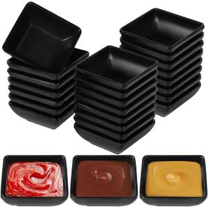 24 PCS Dipping Sauce Bowls, Plastic Soy Sauce Dishes, Small Square Design for Condiments, Black, Ideal for BBQ, Parties, and Dining Tables