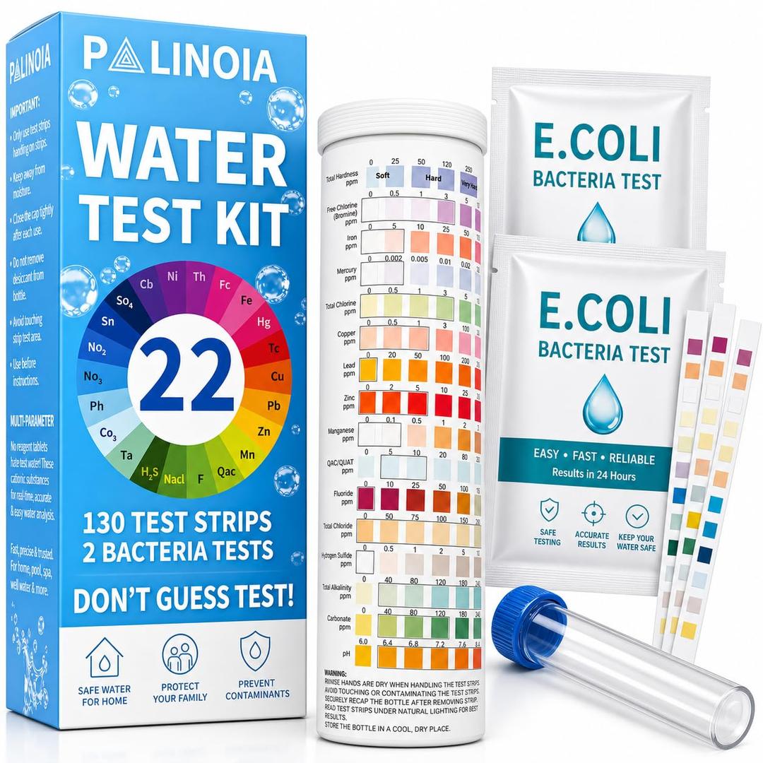 22 in 1 Drinking Water Test Kit 130 Strips - Well, Tap, Home, Swimming Pool, Hot Tub Testing Strip for Flouride, Lead, Hardness, Chlorine, Iron, Copper & More