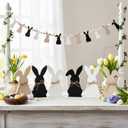 7 Pcs Easter Bunny Decorations, Mantel Beaded Garland with 6 Wooden Bunnies, Spring Rabbit Mantel Decor Banner for Home 