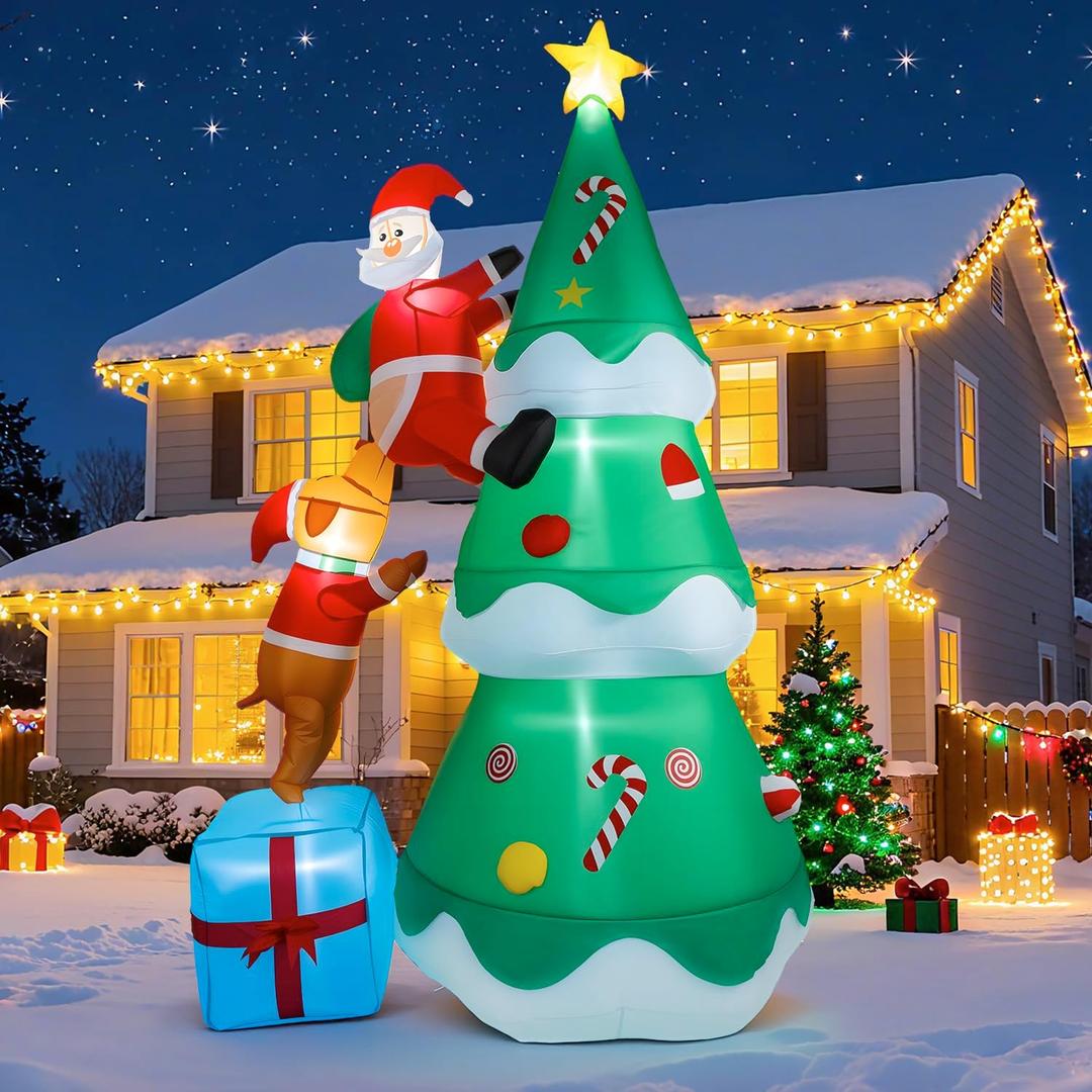 7.05FT Inflatable Christmas Tree with Dog and Santa Claus,Christmas Blow up Yard Decorations with LED Lights,Giant Xmas Inflatables Outdoor Decorations for Party Patio Garden Lawn