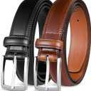 MILORDE Men's Leather Dress Belt 2Pack, Handmade, Genuine Leather, Fashion & Classic Designs for Work Business and Casual (Brown)