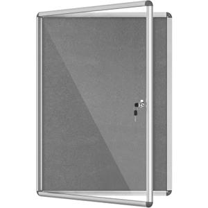 Mifuro 38"x28" Enclosed Bulletin Board, Lockable Weather-Resistant Aluminum Cork Noticeboard for School & Office, Silver Frame w/Grey Flet