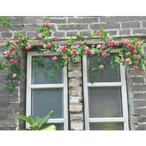 6FT Bendable Pink Rose Flower Garland, Artificial Silk Wild Roses Vine Leaves Hanging Flowers for Wall Fireplace Fence Trellis Wedding Baby Shower Room Home Spring Summer Decor(1PC)