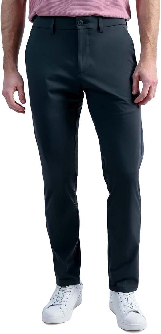 Haggar Men's Sport Travel Performance Straight Fit Flat Front Stretch Casual Pant Dark Grey, 32W x 34L