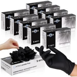 FINITEX - Black Nitrile Disposable Gloves, Exam Gloves, Powder-free, Latex-free, 3mil, Case of 10 Boxes Medium (Pack of 1000)