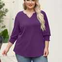 Rapbin Womens Plus Size Tops 3/4 Sleeve Blouses Shirts Casual V Neck Loose Tunic Tops , 4XL (Purple)