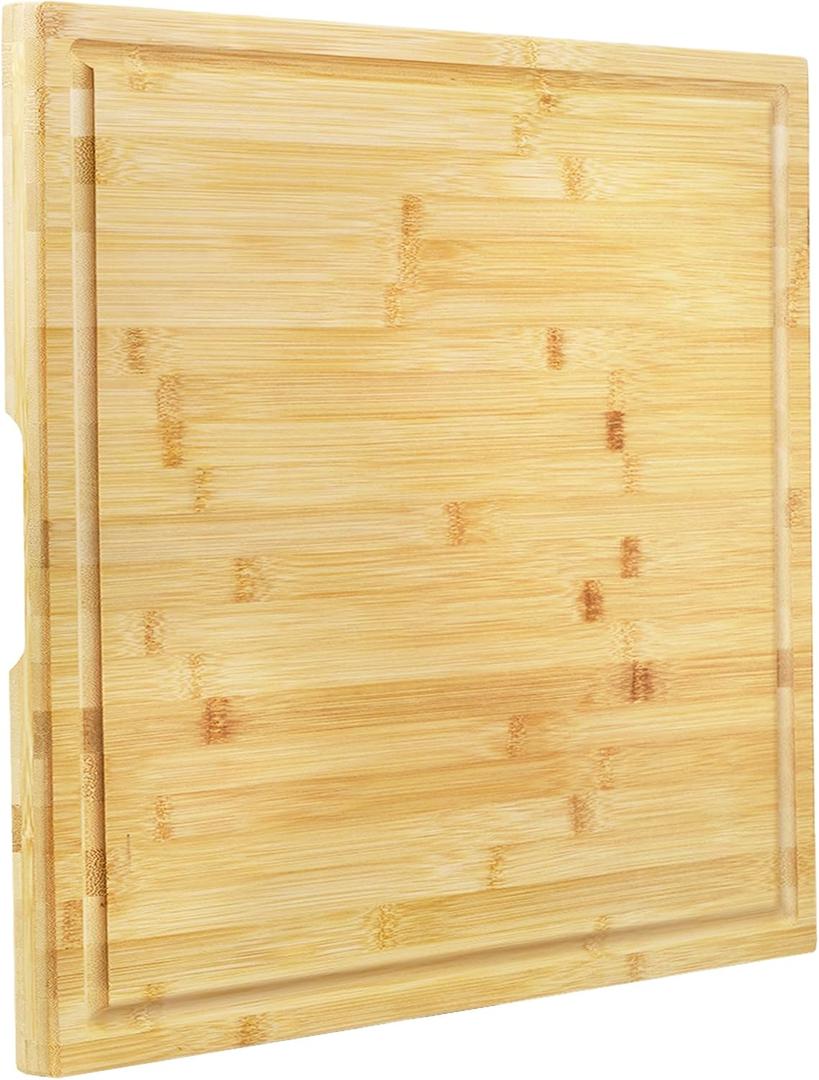 Utoplike Bamboo Cutting Board 20 x 20 inch, Large Wood Chopping Board for Kitchen, Meat, Vegetables, BBQ, Square Butcher Block with Juice Groove and handle, 1"Th (20"L x 20"W)
