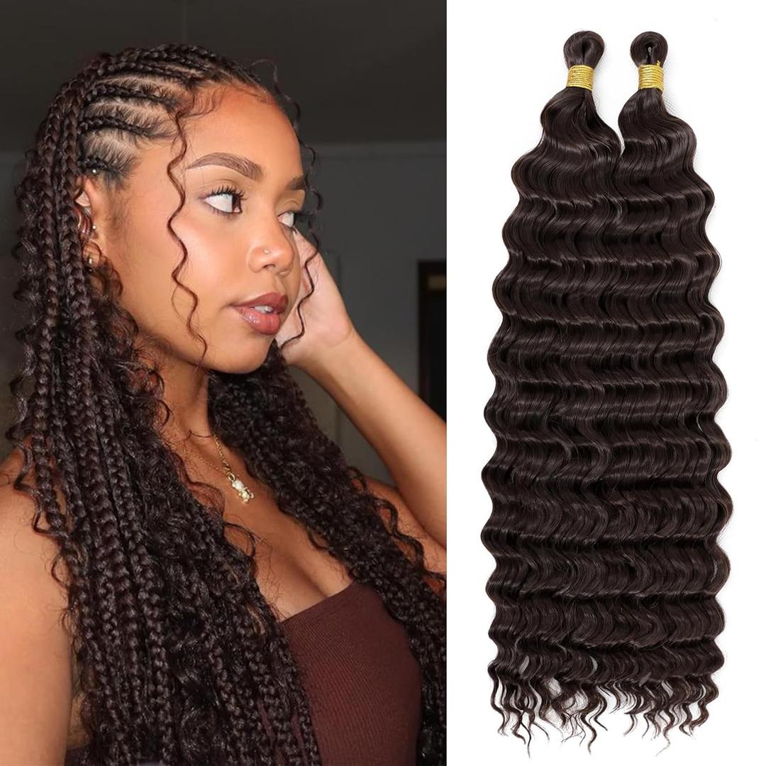 Eerya Long Curly Braiding Hair 20 Inch 2 Packs Deep Ocean Wave Crochet Hair for Black Women Deep Wave Braiding Hair for Boho Braids20 inch, #4