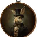 Vintage Round Wall Art Decor 10x10Inch, Rabbit Wall Art Framed Canvas Print Decor, Victorian Portrait Animal Art Decor for Home Farmhouse Bedroom Living Room (Rabbit)
