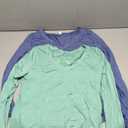 Huukeay 2 Pack Women's Deep V Neck T Shirts Long Sleeve Slim Fitted Tops Casual Fall Basic Tee Shirts Stylish Clothes, M, Haze Blue, Gray Green