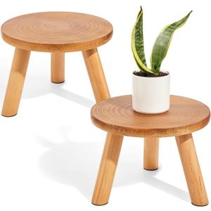 Yanbaga 2 Pack Wood Plant Stand Indoor, 11-12" Mid Century Modern Plant Stand Holder with Growth Ring, Plant Stool Display Stand for Flower Pots , Outdoor, Garden, Patio