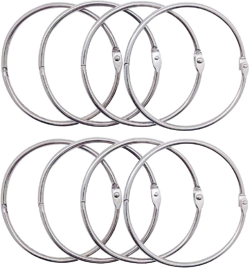 8Pack Loose Leaf Binder Rings Nickel Plated Book Rings Key Chain Rings 3.9 Inches