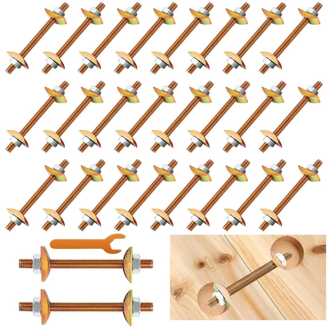 Gisafai 24 Set Countertop Connector 5/16" x 3-1/2" Furniture Fastening Butcher Block Hardware Table Joint Miter Draw Bolt Countertop Flip Connector Kit for Bed Frames Breadboard