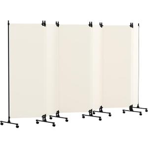 6 Panel Room Divider with Lockable Wheels, 147" W x 72" H, Beige
