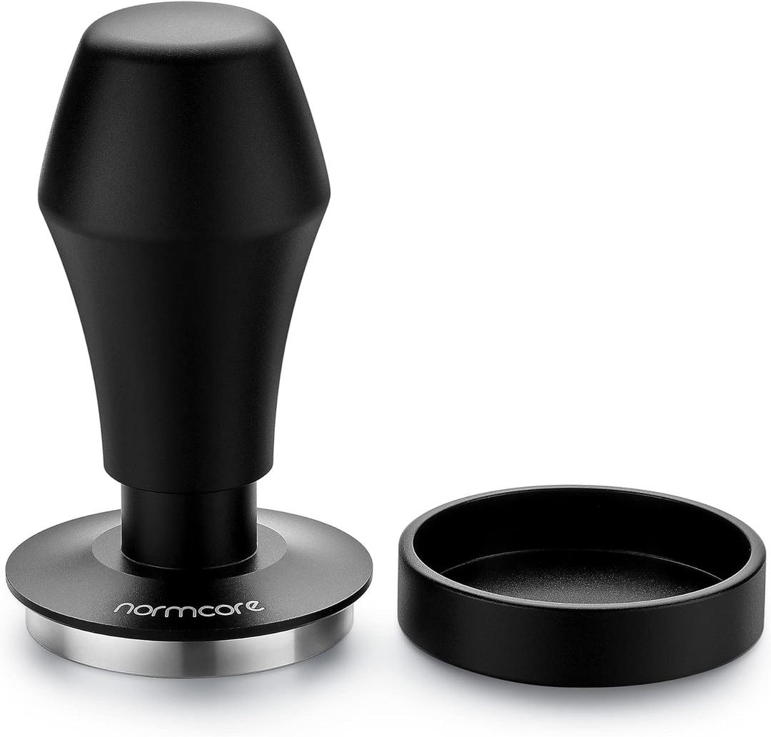Normcore V4 Coffee Tamper 53.3mm - Spring-Loaded Tamper - Barista Espresso Tamper with 15lb / 25lb / 30lbs Replacement Springs - Anodized Aluminum Handle and Stand - Flat Base, Black