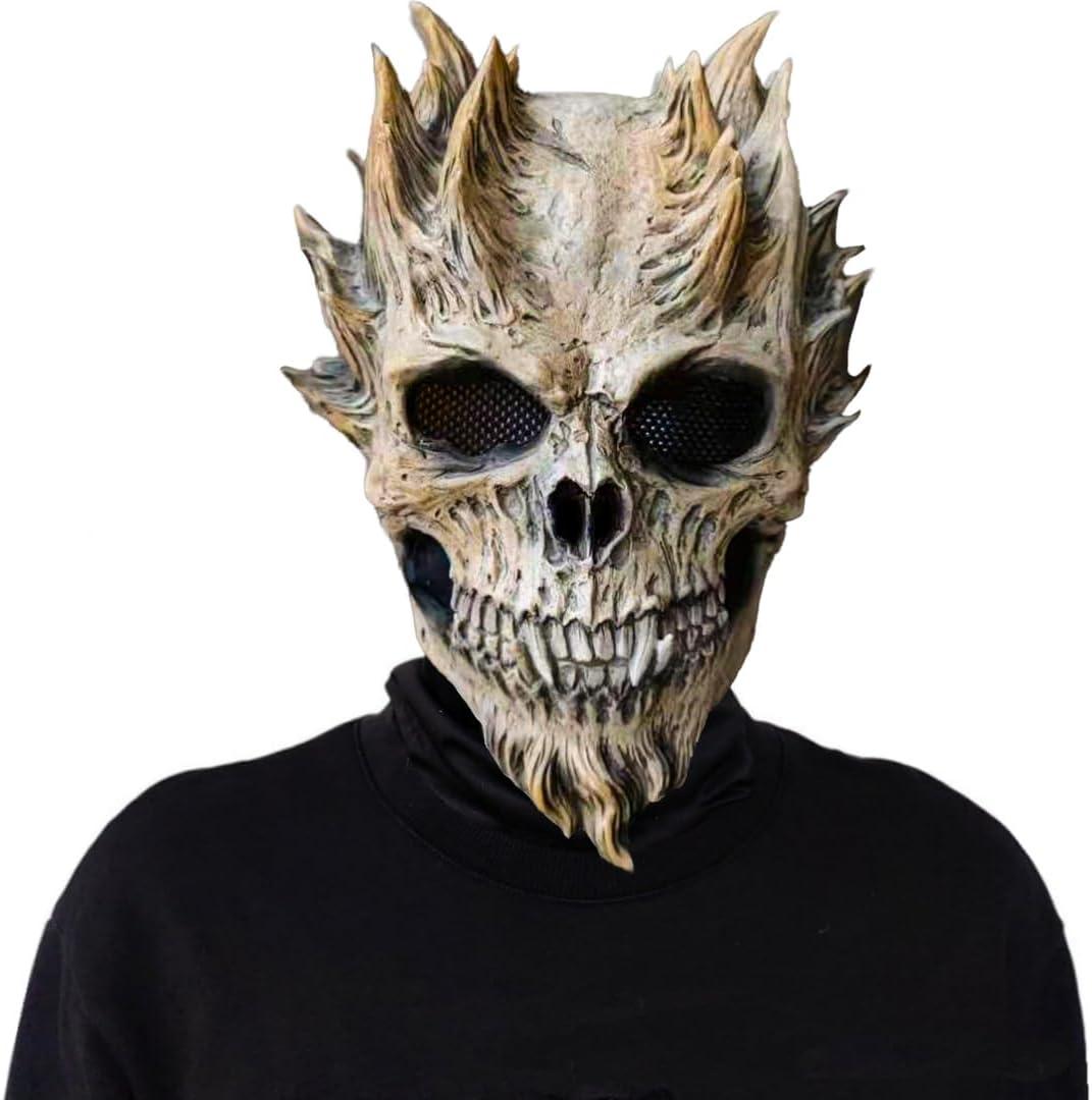 Horror Skull Mask Scary Realistic Skeleton Mask Halloween Cosplay Creepy Masquerade Party Full Head Latex Accessories