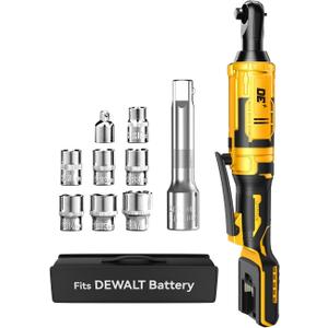 APEXPOWER 3/8 Inch Cordless Ratchet Wrench for DEWALT 20V Battery, 88Ft-Lbs, 0-400RPM, Electric Wrench Ratchet w/Variable Speed Trigger, Reinforced Head, R&F Switch, 7 Sockets,3/8" to 1/4" Adapter