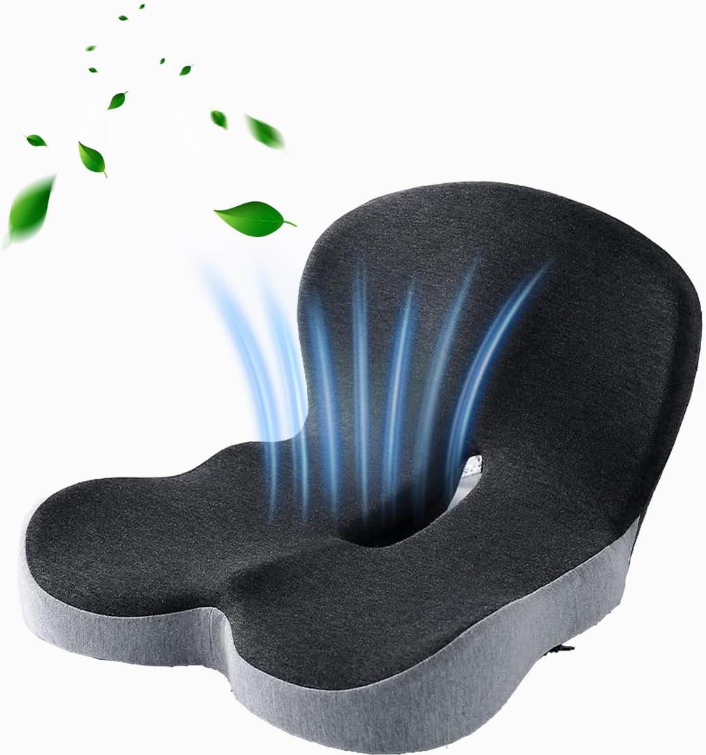 Memory Foam L-Shaped Integrated Cushions - Office Chair Cushion, Butt Pillow with Back Support, Ergonomic Cushions with Lumbar Support, Relieve Coccyx Pain