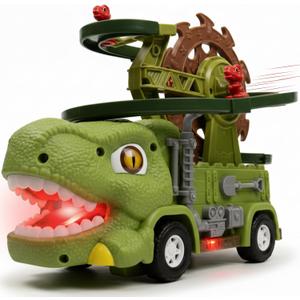 Dinosaur Truck Toy For Kids Ages 3 4 5 6 7 8, 3-in-1 Dinosaur Truck, 3 Sliding Little Dinos On Tracks , & Glow in Dark Mode. Includes Obstacle Detection For Continuous Play And Endless Adventure.