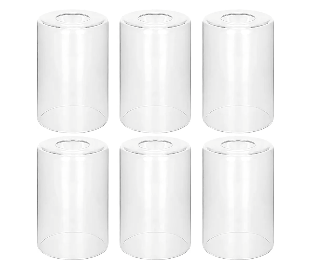 6 Pack Clear Glass Shades Replacement,5.51in Height,3.94in Diameter,1.65in Fitter,High Transmittance Cylinder Glass Lampshade Replacement for Pendant Light Floor lamps Chandelier Wall Sconces