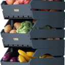 Wood Potato Onion Storage Bins - Wooden Stackable Produce Basket - Fruit Vegetable Storage for Kitchen Pantry Organization, Set 3 Pieces