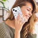 Jusy Magnetic Cute Flower Case for iPhone 15 Plus, Cute Aesthetic White Floral Pattern Phone Case Compatible with Magsafe, Soft TPU Protective Phone Cover for Women Girls - Blue Flower