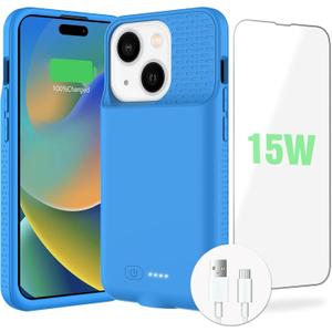 BOPPS Battery Case for iPhone 15/15 Pro, Ultra-Slim 15W Fast Lightweight Powerful 7000mAh Charger Case Protection Anti-Slip Soft TPU Charging Case for iPhone 15,15 Pro 6.1'',Blue