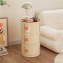 3 Tiers Round Storage Cabinet with Sliding Doors, Detachable Side Table with Storage Free Standing End Table Lightweight Drawer Organizer Beige for Living Room Bedroom