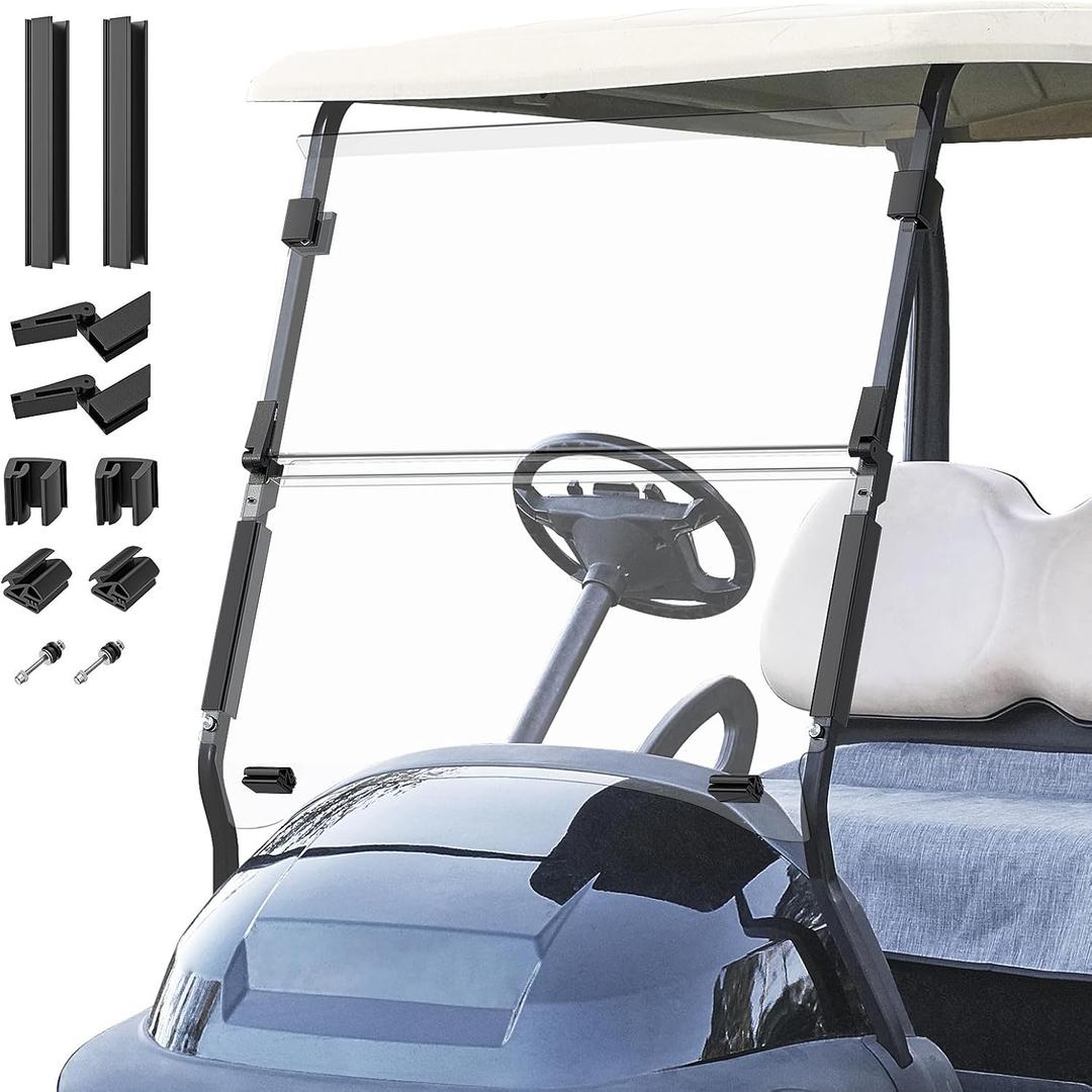 Panglong Precedent Golf Cart Windshield Clear & Tinted, with All Windshield Clips, Foldable Precedent Windshield Fit 2004-Up Club Car Precedent, Tempo, Onward, 37.59" W X 33.97" H