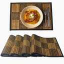 Table Mats Set of 4 Black Heat Resistant Bamboo Place Mats, Non-Slip Dining Table Decor for Indoor Outdoor Party