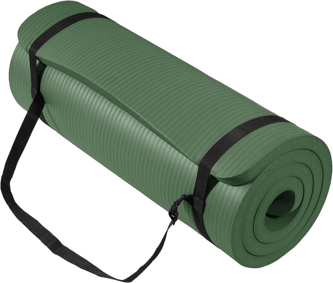 Yoga Mat, One-Inch Extra Thick High Density Exercise Mat, Anti-Tear Exercise Yoga Mat with Carrying Strap, Suitable for Various Yoga Exercises (Green Jasper)